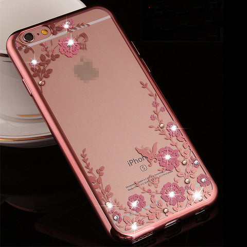 1PC I6 I6S case Luxury Rhinestone Flower Soft TPU Cover for Apple iphone 6 6S 4.7inch Phone Shell for Girl Favirote ESJK1347