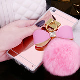 1PC Fashion Mirror Lovely Rabbit Tail Fur Ball Bow Soft TPU Cases For HUAWEI P8 LITE Cover Gift for Girl EK1408