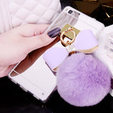 1PC Fashion Mirror Lovely Rabbit Tail Fur Ball Bow Soft TPU Cases For HUAWEI P8 LITE Cover Gift for Girl EK1408