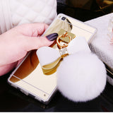 1PC Fashion Mirror Lovely Rabbit Tail Fur Ball Bow Soft TPU Cases For HUAWEI P8 LITE Cover Gift for Girl EK1408