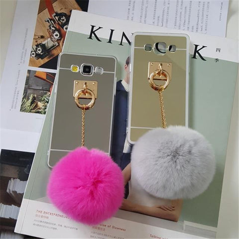 1PC Fashion Mirror Lovely Rabbit Tail Fur Ball Bow Soft TPU Cases For SAMSUNG GALAXY A5 A7 A8 Cover Gift for Girl EK1408