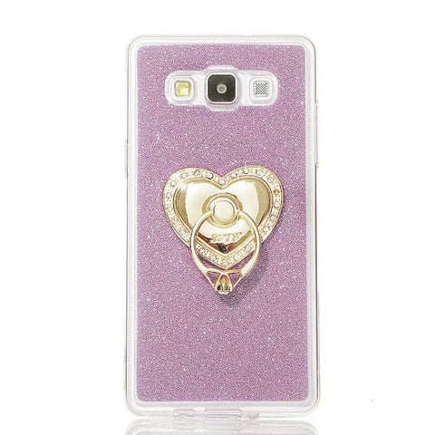 2016 Fashion Pure-color Luxury Rhinestone Shining heart crown ring Bracket Cases Cover For SAMSUNG Galaxy J5 Girl Shell K1373E