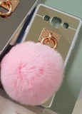 1PC Fashion Mirror Lovely Rabbit Tail Fur Ball Soft TPU phone Cases For Samsung Galaxy J5 Cover Gift for Girl EK1402